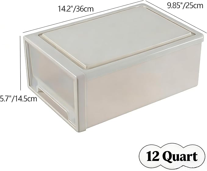 4-Pack Stackable Desktop Storage Drawer Organizer, 12-Quart | Clear Plastic Bins with Pull-Out Drawers, Stackable Containers for Cabinet, Desk, Shelf, Cupboard, or Dresser Organization - Image 3