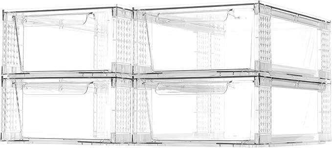 4 Pack Clear Stackable Storage Drawers, 3.95" H Easily Assemble Acrylic Organizer Bins - Multi-Use for Make up, Closet, Pantry, Bathroom, Medicine, Kitchen Cabinet & Undersink Organization by Zero+Zoo