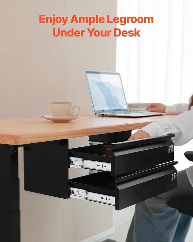 VEVOR Under Desk 2 Layer Slide Out Drawer, 16 inch Under Desk Pull-out Drawer for Home Office Sit Stand Workstation, Black - Image 3