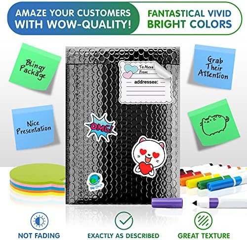 Metallic Bubble Mailers 7.25 x 11 Inch Black, Self Seal Closure, 3/16 Inch Cushioning, Padded Shipping Envelopes Pack of 200 - Image 5