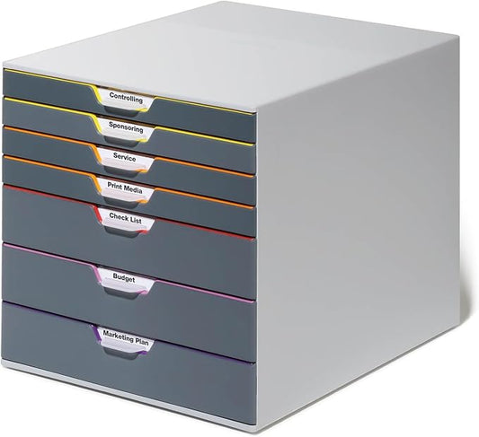 Durable Varicolor 7 Drawer Unit - Gray Desktop Drawer Set with 7 Color Coded Draws - Letter to Folio Size Files - Perfect for Storing Documents and Paper Work by DURABLEOfficeProducts