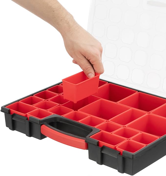 INTERTOOL Hardware Organizer with 24 Removable Bins - Small Parts Storage Tool Box for Nuts, Bolts, Screws, Nails - Portable Handle Transparent Lid with Locks BX08-4033 - Image 4