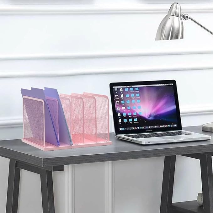 Kuntine.B 5-Section Upright Desk File Organizer Pink 1 Pack | Vertical, Mesh, Metal, Assembly, Stability, Sturdiness, Organization, Standing - Image 6