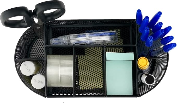 D.RECT Desk Organizer | Metal Pencil Holder | Mesh Desk Shelf with Note Holder | Perfect for School, Office, Home | 350 x 297 x 275 mm | Black - Image 5