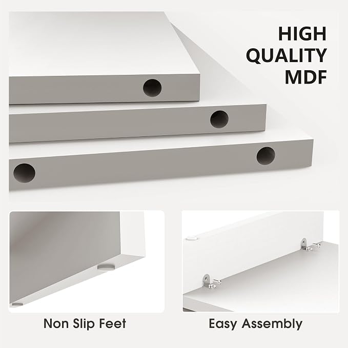 FITUEYES Wooden Monitor Stand Riser, 2-Tier Desk Storage Shelf, White | 16.7-Inch Desktop Organizer Fits Laptop, Computer Screen and Office Supplies - Image 6