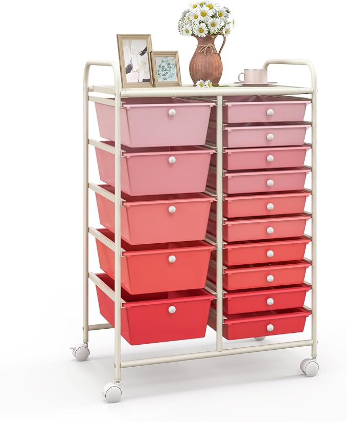 Giantex 15 Drawers Rolling Cart, Classroom Organizers, Storage Cart with Wheels, for Teacher Office Home School Supplies Tool Craft Art Paper by Giantex