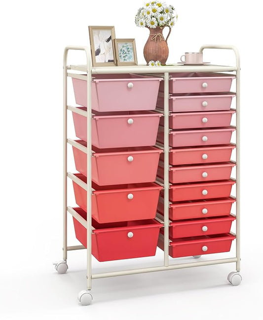 Giantex 15 Drawers Rolling Cart, Classroom Organizers, Storage Cart with Wheels, for Teacher Office Home School Supplies Tool Craft Art Paper by Giantex
