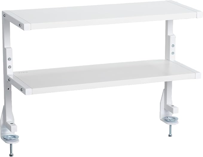 VIVO White Clamp-on 24 inch 2-Tier Desk Shelf, STAND-SHELF24C-W | Above or Below Desk, 2 Level Shelving Unit for Table Accessories, Gaming Devices, and More, Storage Tray, Desktop Organizer by Unknown