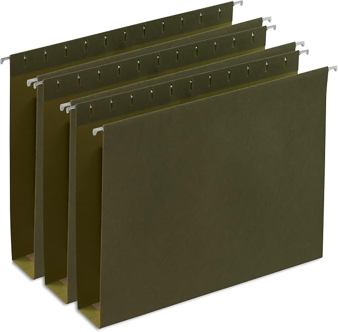 Staples Box‑Bottom Hanging File Folders, Letter Size, 2" Expansion, Standard Green, Heavy‑Duty Construction – 50/Carton by Staples
