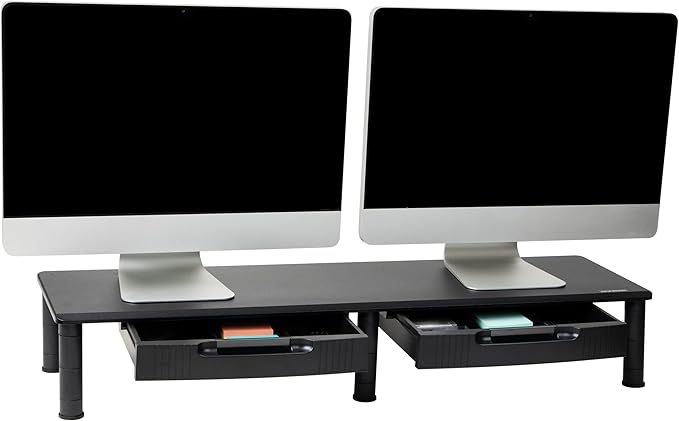 Mind Reader Dual Monitor Stand, Height Adjustable, Desktop Organizer, Laptop Riser, Office, 38.5"L x 11"W x 2.55-6.5"H, Black by MindReader