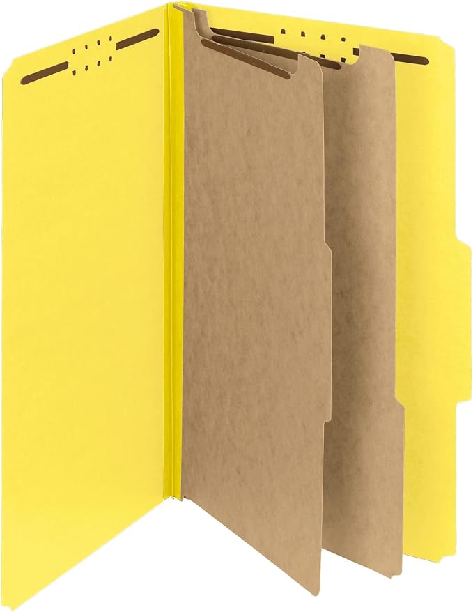 Smead PressGuard Classification File Folder with SafeSHIELD Fasteners, 2 Dividers, 2" Expansion, Legal Size, Yellow, 10 per Box (19203) by SMEAD
