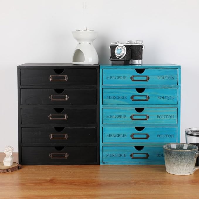 Small Wooden Drawers Wooden Box with Drawer, Black 5 Wood Drawer | Countertop Storage Box for Apothecary Cabinet, Apothecary Drawers，Desktop Organizer for Office，Home - Image 7