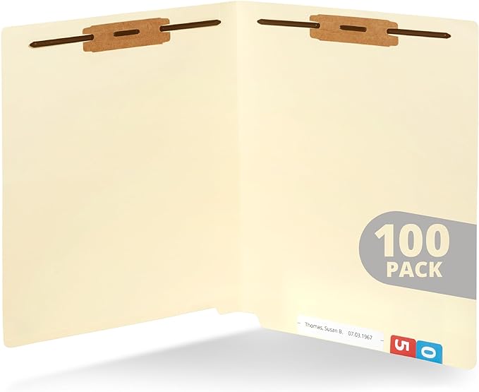 Blue Summit Supplies 100 Manila Fastener File Folders with End Tabs, Reinforced Straight Cut End Tab Folders with 2 Fasteners, Standard Medical File Folders, Letter Size, Manila, 100 Pack | Reinforced end tab, letter size, 11pt, 2 prong bonded fastener... by BlueSummitSupplies