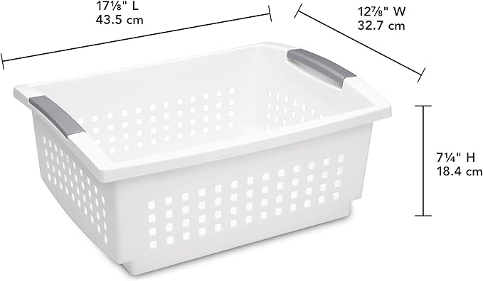 Sterilite 16 Pack Large Stacking Basket, Open Top Storage Bin with Handles, White - Ideal for Home Closets, Kitchens, or Office Organization - Image 3