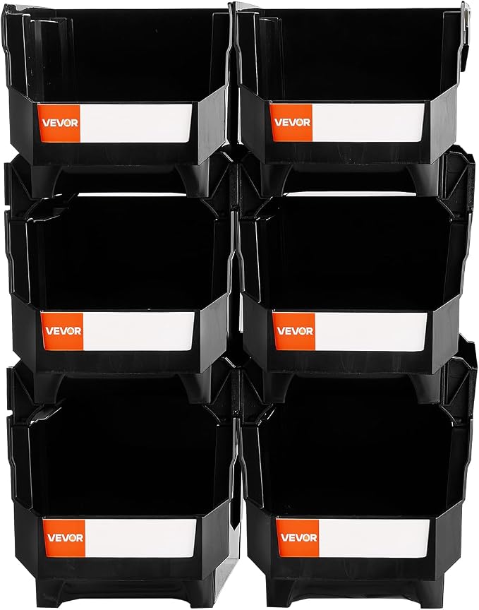 VEVOR Plastic Stackable Storage Bins, 14.8 x 8.5 x 7.1 inch (6 Pack), Plastic Containers for Organizing and Storage Bins for Closet, Garage, Small Parts, Office Supplies and Other Accessories, Black - Image 12