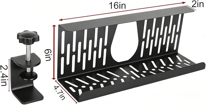 Under Desk Cable Management Tray, Cord Organizer for Desk Cable Management Tray Under Desk with Clamp for Home Office, Standing Desk (2Pack Black) - Image 2