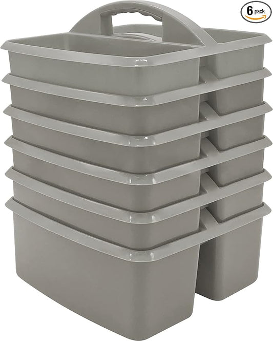 Teacher Created Resources Gray Portable Plastic Storage Caddy 6-Pack for Classrooms, Kids Room, and Office Organization, 3 Compartments by TeacherCreatedResourcesOS