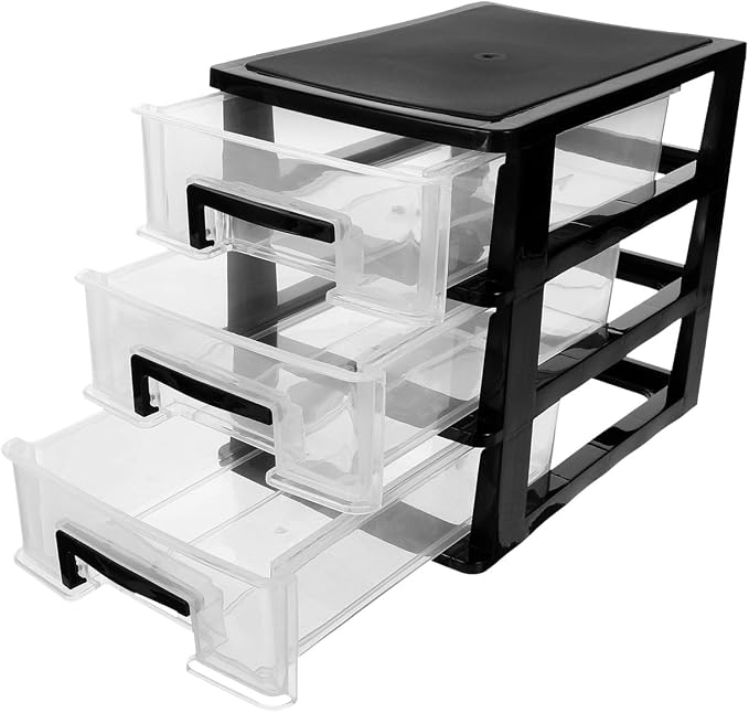 Angoily 3 Tier Plastic Drawer Type Closet, Plastic Home Office Storage Organizer, Makeup Organizer Storage Station Cube, Cosmetics Jewelry Storage Box for Home, Dorm, Office (8.46x5.90x5.12 Inch) - Image 7