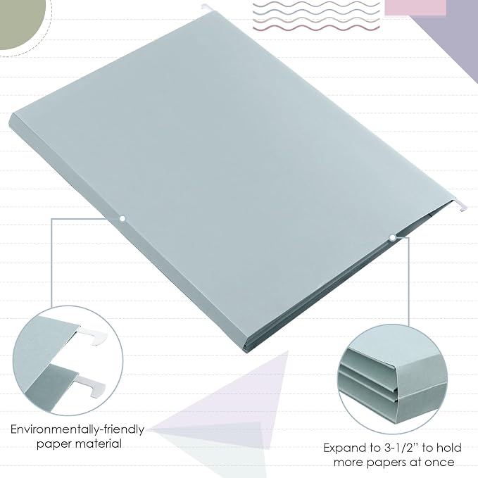 Yaomiao 24 Pack Hanging File Folders, 3 Pleats,Morandi Color | Letter Size File Cabinet Folders, with 1/5-cut Adjustable Tabs, Expandable Document Cabinet, Home Desk Office Organization - Image 4