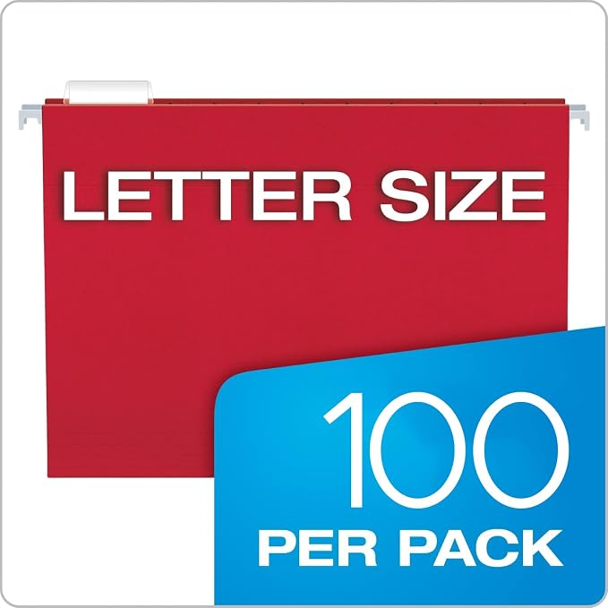 Pendaflex Colored Hanging File Folders Letter Size with 1/5 Cut Adjustable Tabs, 8.5 X 11-12 Assorted Colors, 100 Pack - Image 3