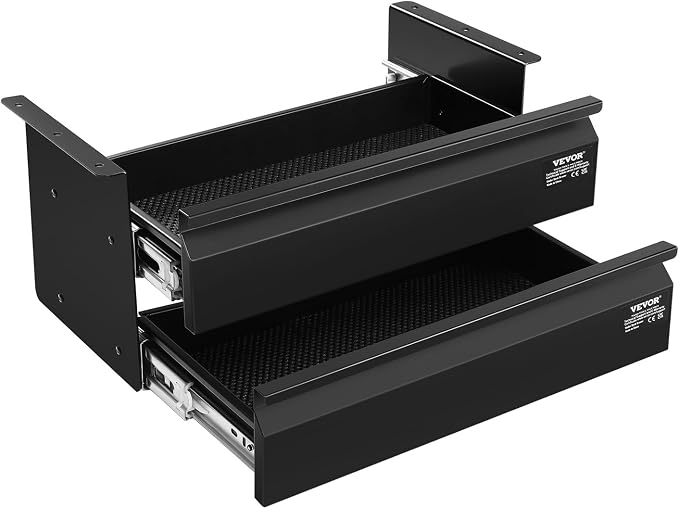 VEVOR Under Desk 2 Layer Slide Out Drawer, 16 inch Under Desk Pull-out Drawer for Home Office Sit Stand Workstation, Black - Image 10