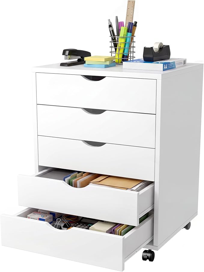 5 Drawer Storage Cabinet with Drawers, Rolling Printer Stand for Office | Storage Cabinet with 5 Drawers for Office Organization, Under Desk Storage and Small Printer Stand by Hexago