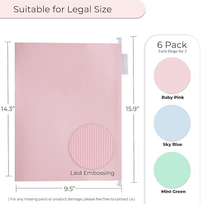 Y YOMA Legal Size - 6 Pack Extra Capacity Hanging File Folders Accordion Decorative Reinforced File Folder Cute Colored Expandable Folder for Office Home with 1/5-Cut Adjustable Tabs, Pastel Color - Image 5