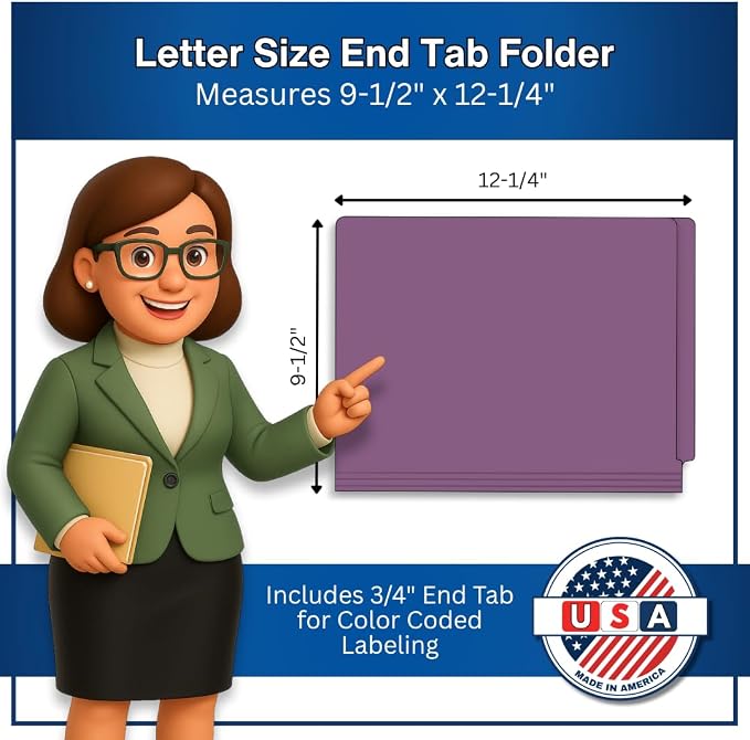 Purple File Folders, Doctor Stuff, Letter Size Reinforced End Tab Folder with 2" Bonded Fastener on Inside Back, 14 pt Stock, Box of 50 - Image 2
