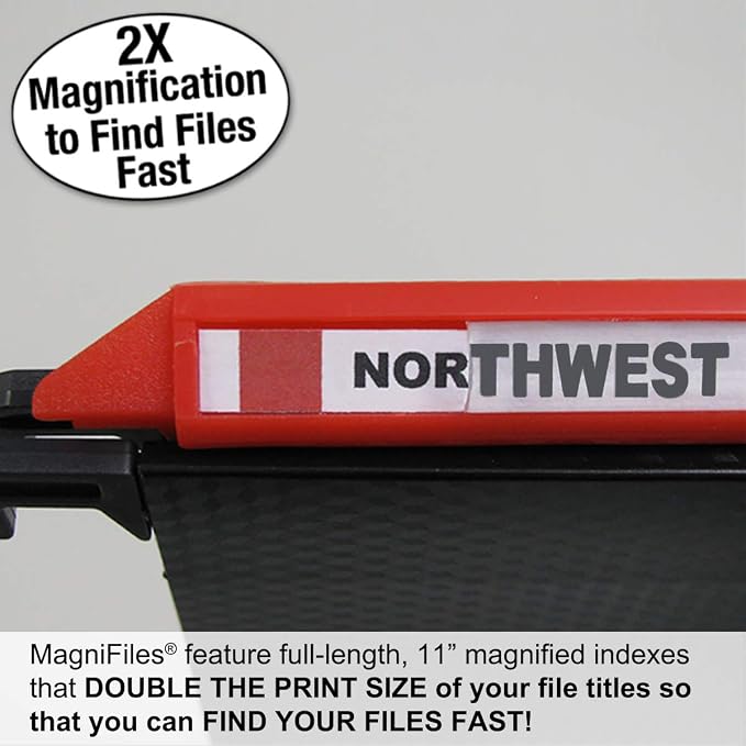 Ultimate Office MagniFile V-Bottom Hanging File Folders, Set of 10 Assorted | 11" Magnified Lens DOUBLES The Size of File Titles to FIND FILES FAST and Allows for Longer File Descriptions. Letter Size - Image 3