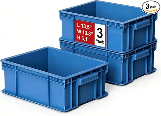 3-Pack Heavy Duty Part Bins, Stackable Tool Storage Bin for Hardware | Straight Wall Container for Screws, Nuts & Bolts, Industrial Organizer Bin for Wearhouse & Factory (13.5"L*10.3"W*5.1"H) by Mudygelay