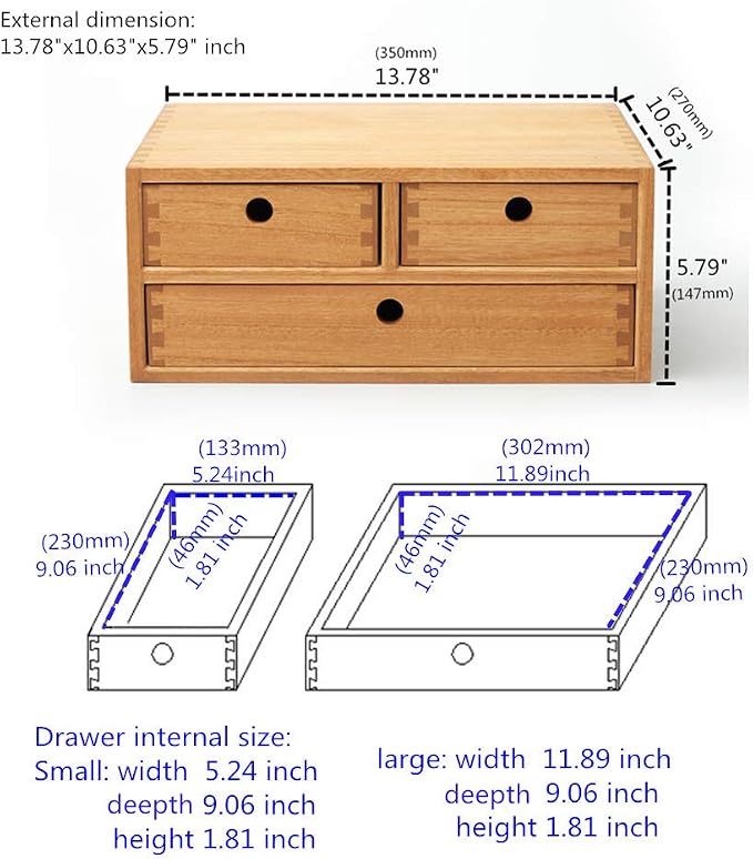 KIRIGEN Wood Desk Organizer with 3 Drawers, Desktop Storage, Natural 23-NA | Wooden Desktop Drawer Hold A4 Papers, Stationery, Jewelry, and Makeup, Fully Assembled for Home Office - Image 8