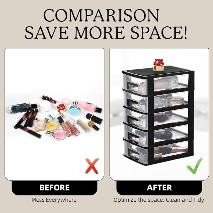 Angoily 5-Tier Plastic Drawer Storage Cabinet Portable Desktop Organizer for Office Study Cosmetics Sundries Holder 12.40X8.66X5.98In - Image 5