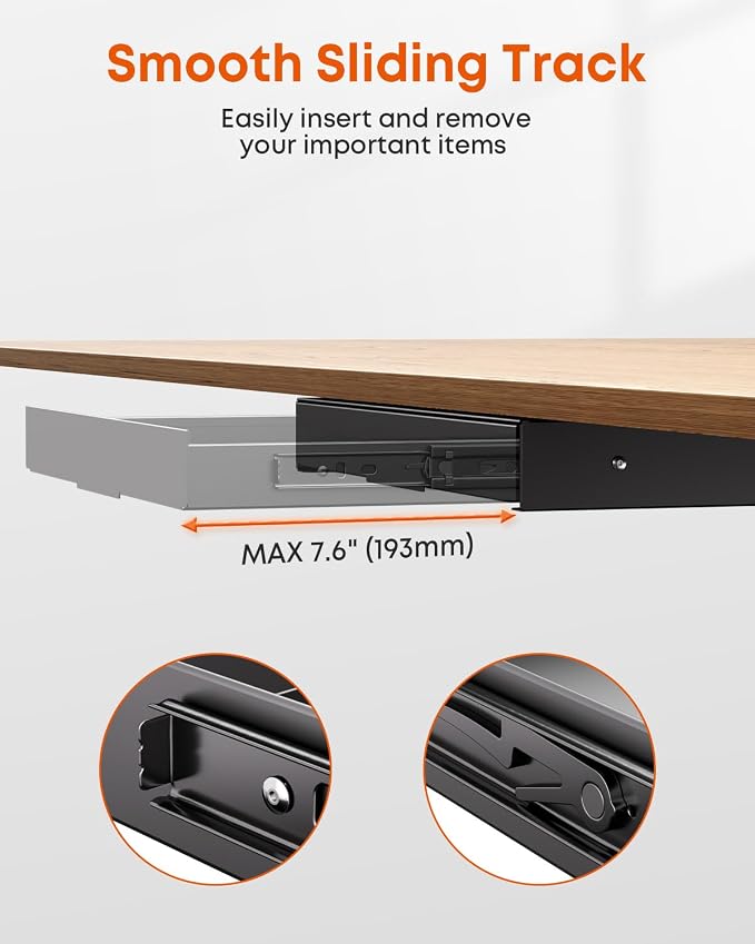 PUTORSEN Under Desk Storage Drawer 14.8" Wide - Smooth Slide Out Organizer for Standing Desk & Home Office, Max Load 17.6 lbs, Quiet Glide, Black - Image 5