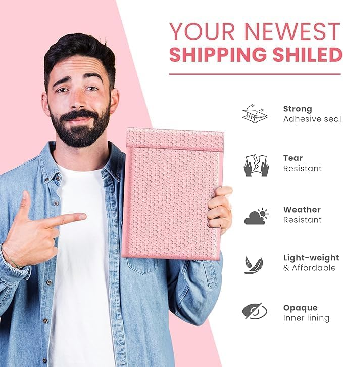 Light Pink Bubble Mailers 10x13, Self Seal Poly Padded Envelopes, 100 Pack - Image 3