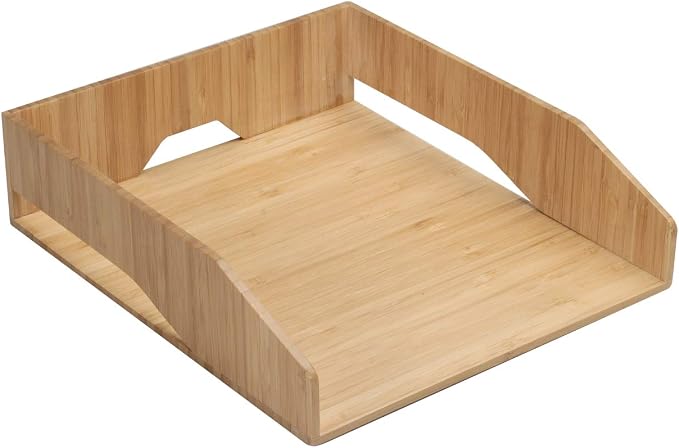 MobileVision 2 Pack Stackable Bamboo Paper Tray Office Organizer for Files, Documents, Letter Sorter, Envelopes and Magazine Holder - Image 8