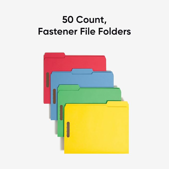 Smead Fastener File Folders, Reinforced 1/3-Cut Tabs, 2 Fasteners, Letter Size, Assorted Coolors, 50 per Box (11975) - Image 4