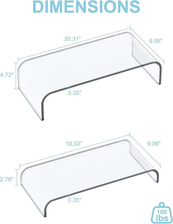 Acrylic Dual Monitor Stand Riser 2 Tier, Modular Laptop Stand for Desk, Multifunctional Desktop Organizer Shelf for PC, iMac, Printer, Detachable Monitor Stand for Office or Home, Clear - Image 8