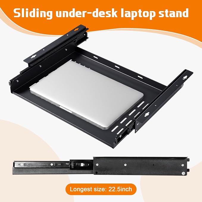 Sliding Under Desk Laptop Mount Shelf with Air Vents 16.3" W x 12" D Metal Under Desk Slide Out Tray Laptop Storage Tray for Home Office Standing Desks Workstations Cabinet Gaming - Image 3