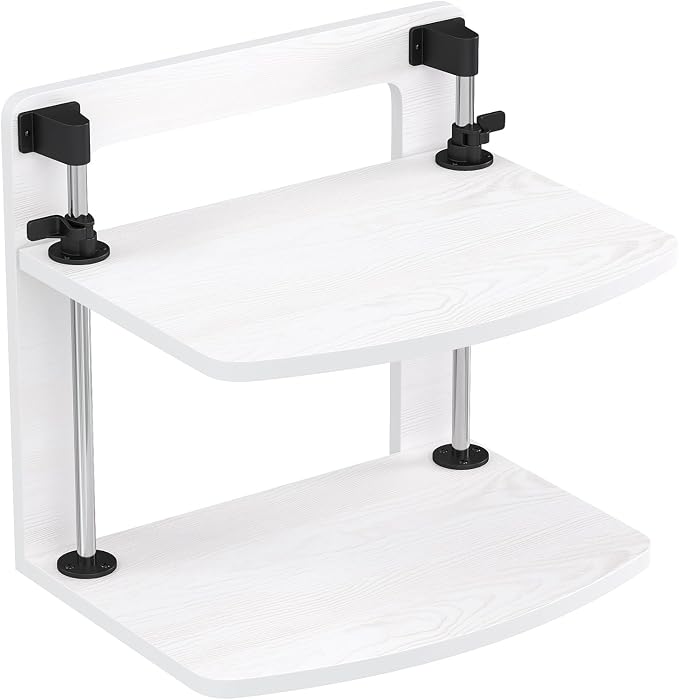 15.6 14 13.3 Inch Laptop Computer Monitor Stand Riser for Reduced Neck Strain, Adjustable Height Desk Shelf Organizer Monitor Riser Stand for PC Monitor Laptop - Withe - Wood Grain, MR01-L by WikrOck