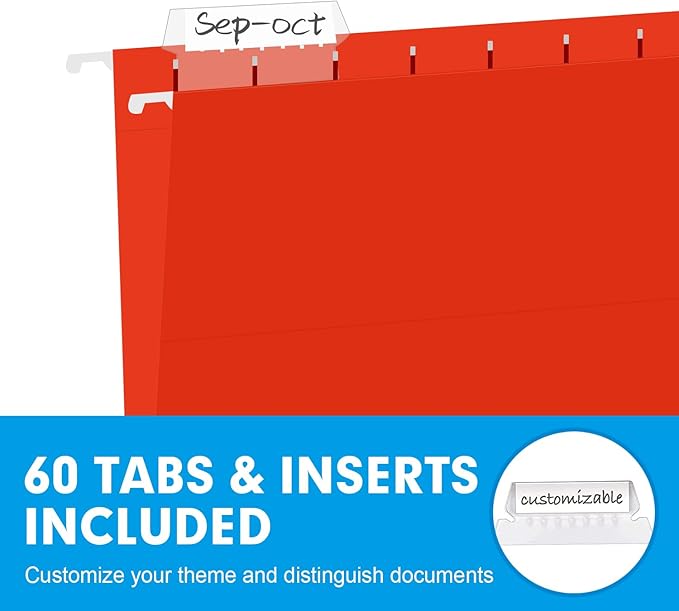 Hanging File Folders, RAZCC 60 Pack Reinforced Hanging Folders Letter Size, Designed for Bulky Files, Filing Cabinet, Adjustable Tabs, Assorted Colors - Image 6