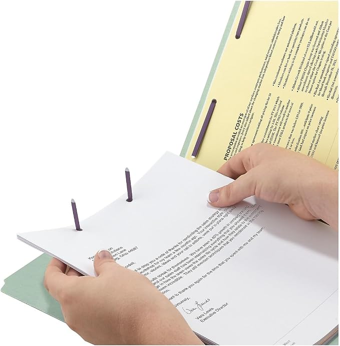 Smead End Tab Pressboard Fastener File Folder with SafeSHIELD Fasteners, 2 Fasteners, 3" Expansion, Legal Size, Gray/Green, 25 per Box (37725) - Image 6