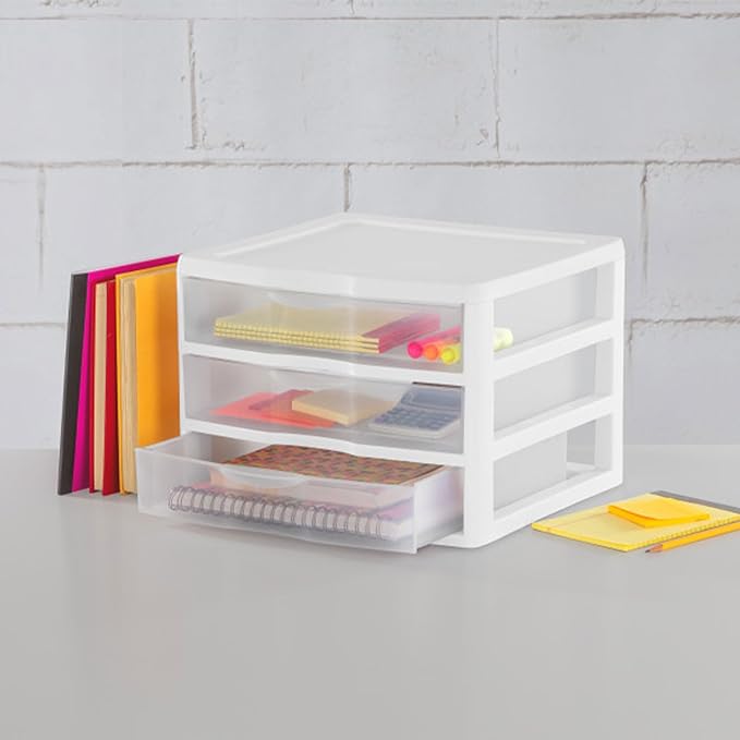 Sterilite Wide 3 Drawer Organizer, Clear Countertop/Desk Storage, 3 Pack | Organizing Plastic Storage Drawers and Containers for Home, Office, Desk, Clothes, Kitchen, and Pantry - Image 2