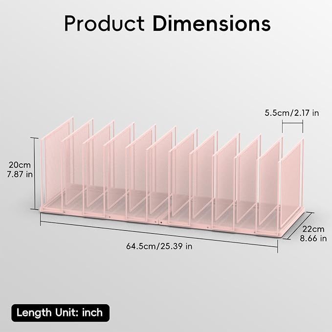 File Organizer for Desk, 11-Section Vertical File Sorter, Paper Holder Organizer Standing Metal File Folder for Office Home Classroom, Pink - Image 3