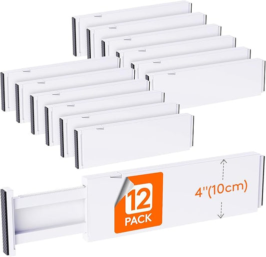 Lifewit 4" High Upgrade Drawer Divider, Adjustable Drawer Organizer Clothes | 13.5"-22" Expandable Plastic Drawer Separator for Dresser, Kitchen, Closet, Nursery, Office Organization & Storage, 12 Pack by Lifewit
