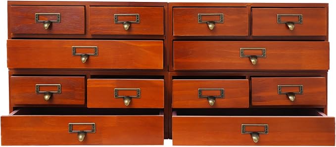 4-Piece Desktop Organizer Set with 3 Drawers, Wood & Metal Drawer Storage, Wooden Desktop Organizer for Store Cosmetics, Jewelry, Letters, Papers, Tea Bags, Sugar Packets (Brown) by TFCFL
