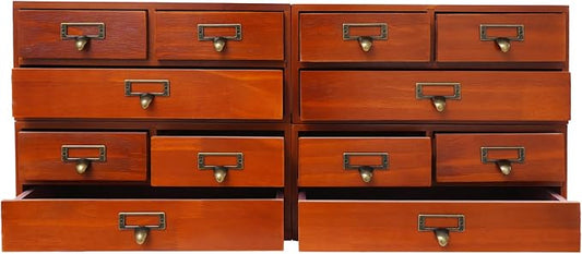 4-Piece Desktop Organizer Set with 3 Drawers, Wood & Metal Drawer Storage, Wooden Desktop Organizer for Store Cosmetics, Jewelry, Letters, Papers, Tea Bags, Sugar Packets (Brown) by TFCFL