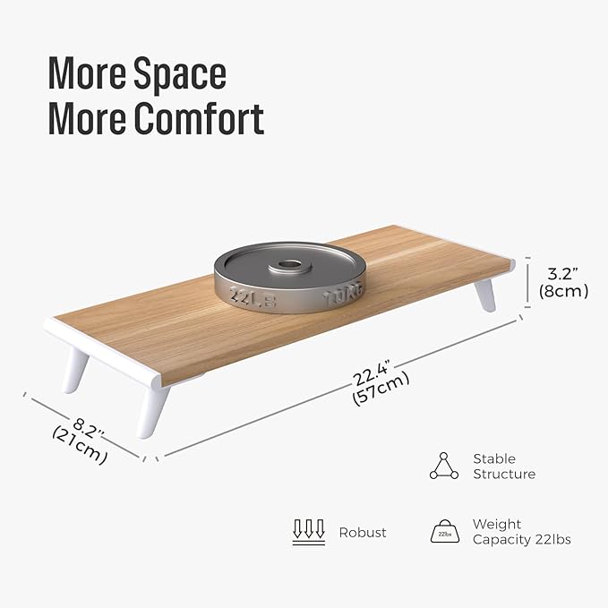 loukin Monitor Stand Riser for Desk, 22.4" × 8.2" Computer Stand, Wood | Supports 22 lb, No Installation Required, Water-Resistant Surface, Fits Laptops and Printers, Ergonomic Design - Image 5
