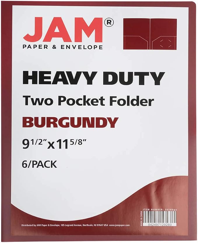 JAM PAPER Heavy Duty Plastic 2 Pocket Extra Tough School Folders - Burgundy - 6/Pack - Image 2