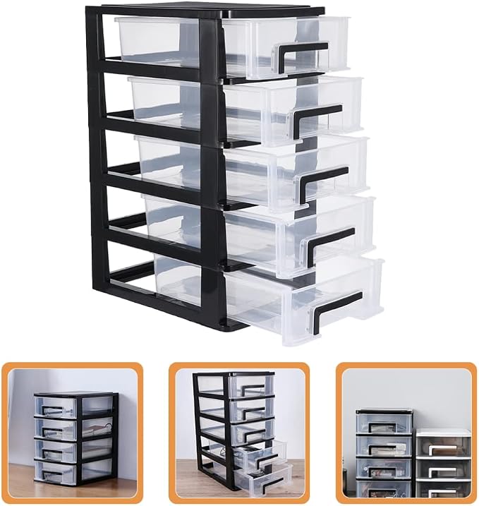 Cabilock Storage Drawers Desk Organizer with 5 Drawers:2pcs Clear Plastic Desk Storage Box Mini Storage Bin Container Case for, Storing Craft, Accessory, Stationery Jewelry Organizer Stand - Image 8