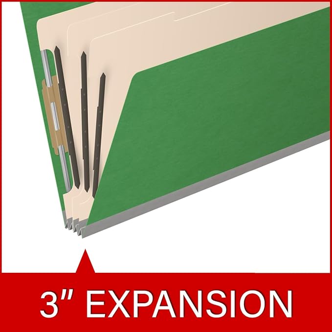 Ecom Folders End Tab Pressboard Classification Folders | Legal Size 25 Pt Type III Stock with 3 Dividers & 3" Tyvek Expansion | 2 Fasteners Pos 1 & 3 for Medical & Office Docs | Moss Green, Box of 10 - Image 7